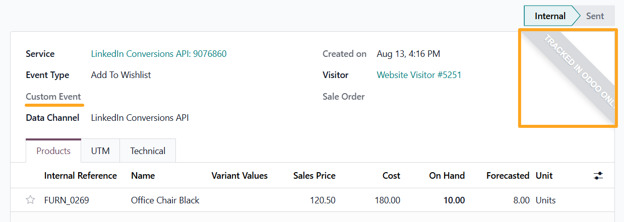 odoo linkedin conversions api tracking service internal log