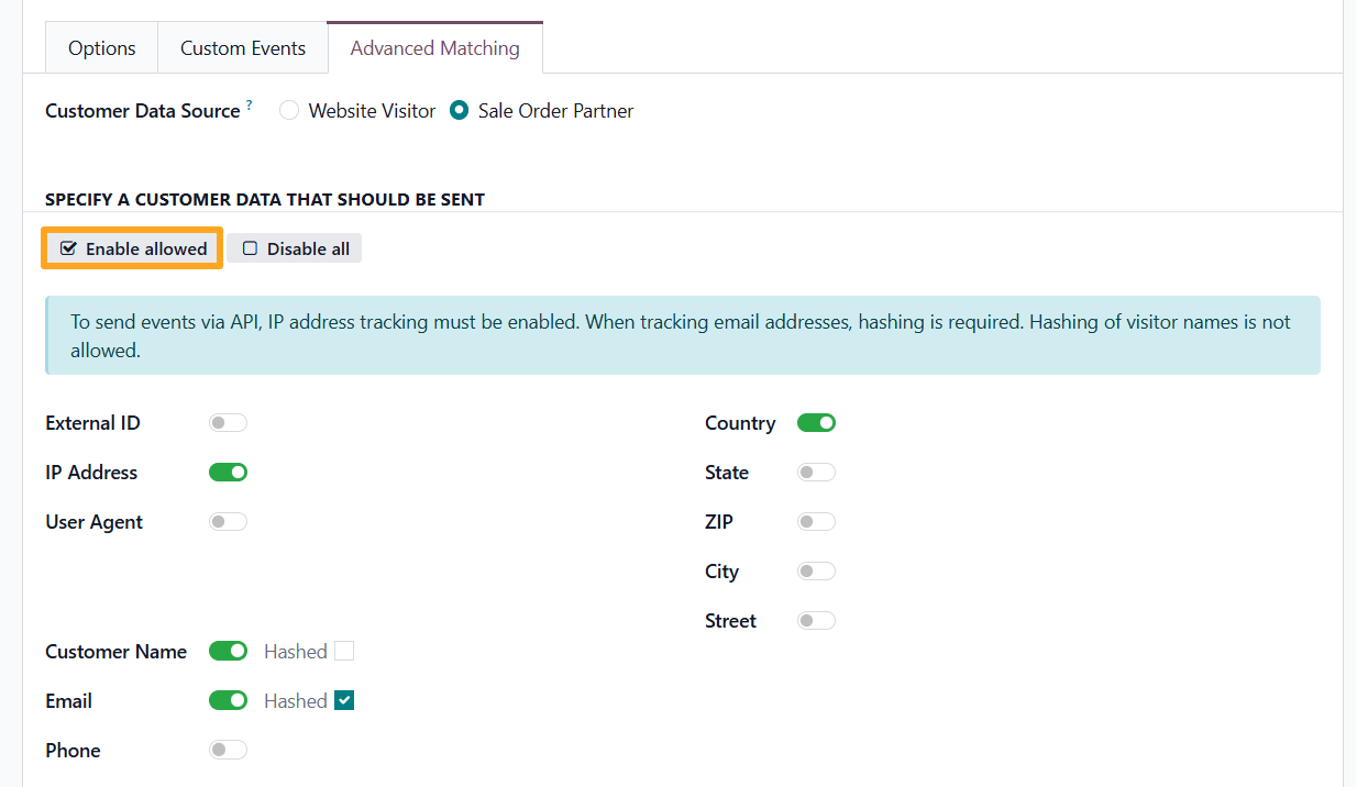 odoo linkedin conversions api tracking service advanced matching