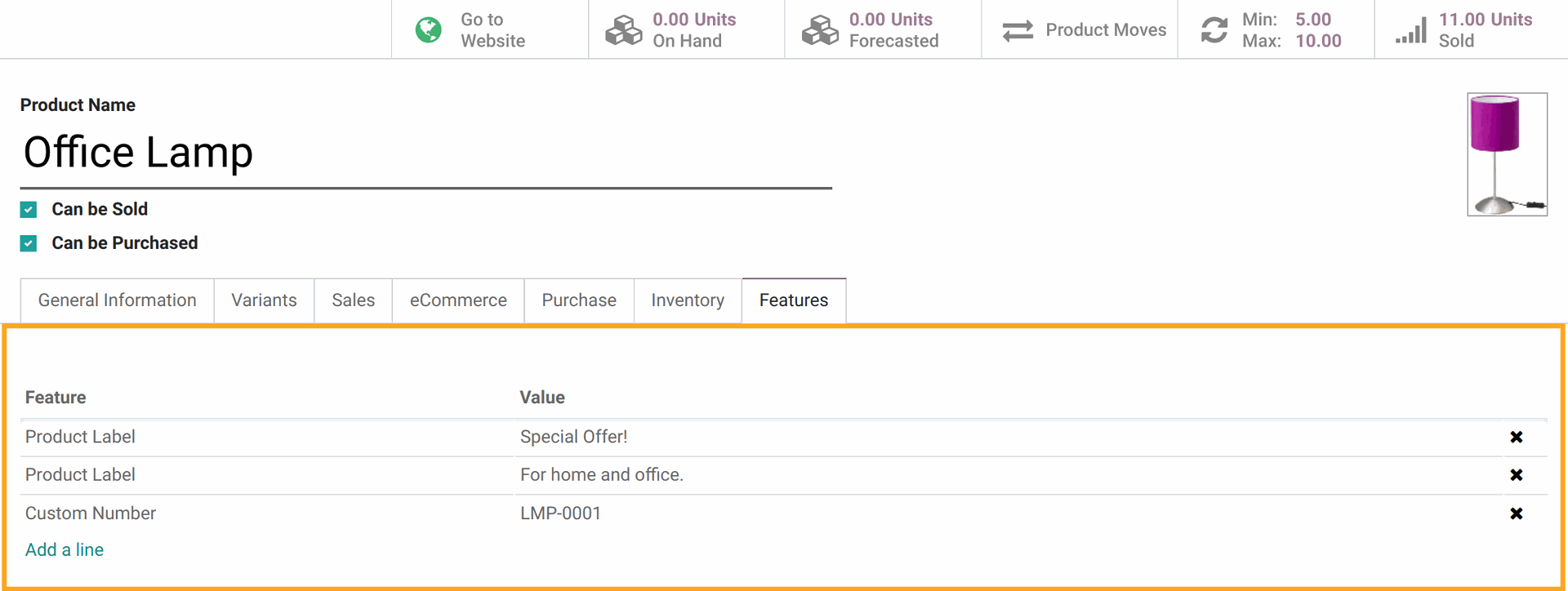 Odoo 15.0 Product Features