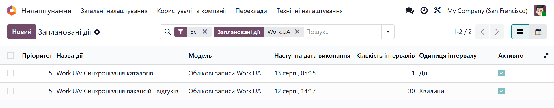 odoo settings work ua scheduled actions