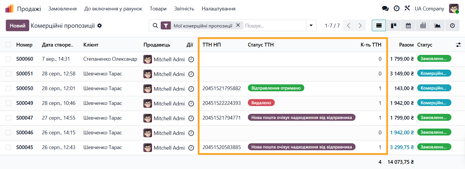 odoo nova poshta sales orders ttn np state count