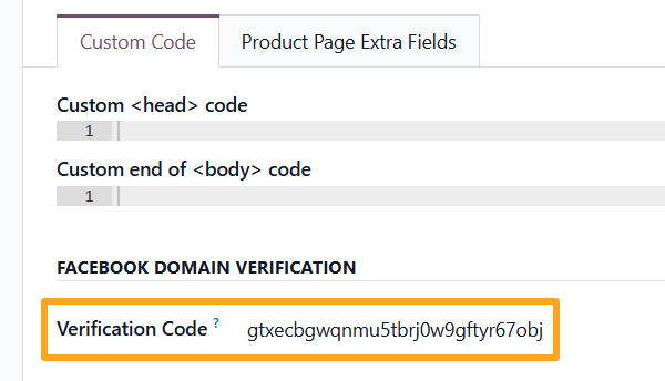 odoo website custom code facebook domain verfication