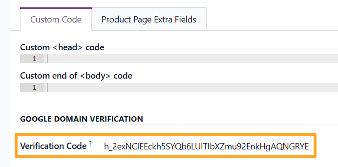 odoo веб-сайт кастомний код підтвердження домену google