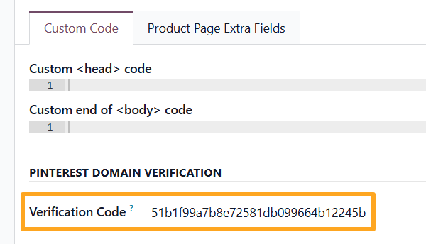 odoo website custom code pinterest domain verfication