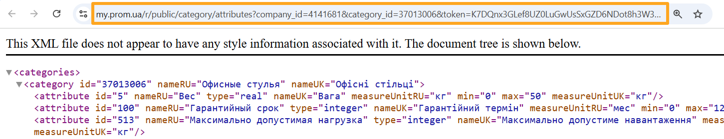 prom product characteristics url