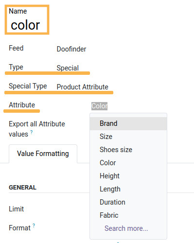 odoo doofinder feed color column