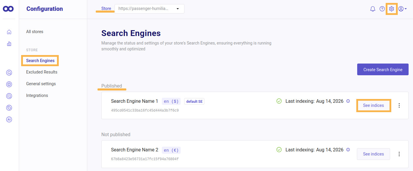 doofinder store configuration search engines published see indices