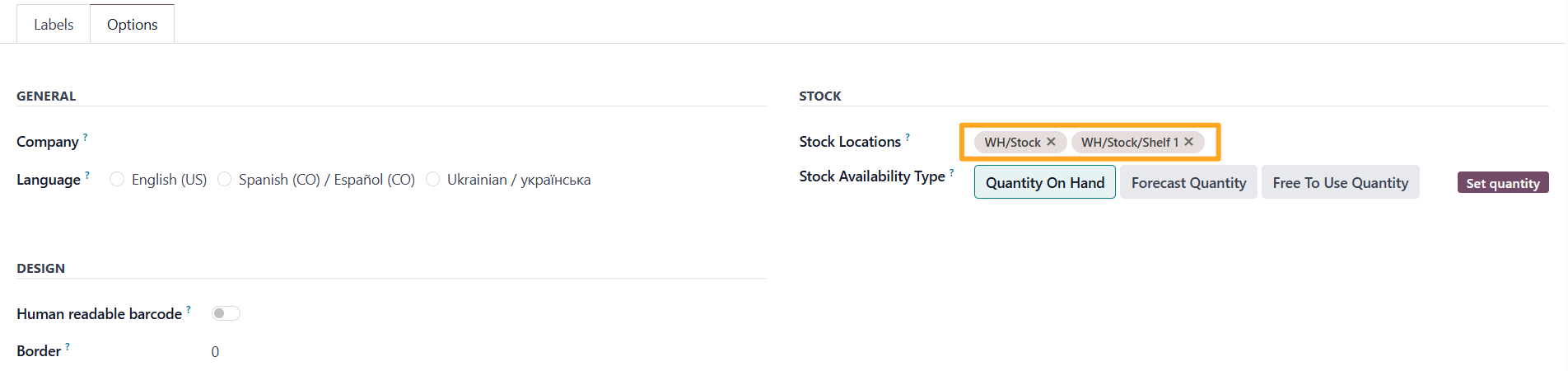 odoo inventory print wizard product labels stock options locations