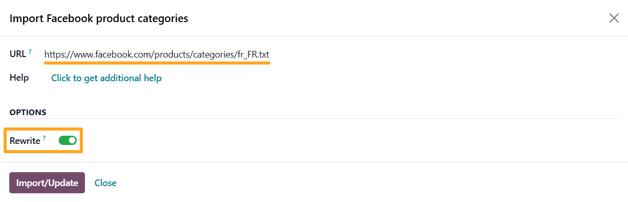 odoo import facebook product categories another language