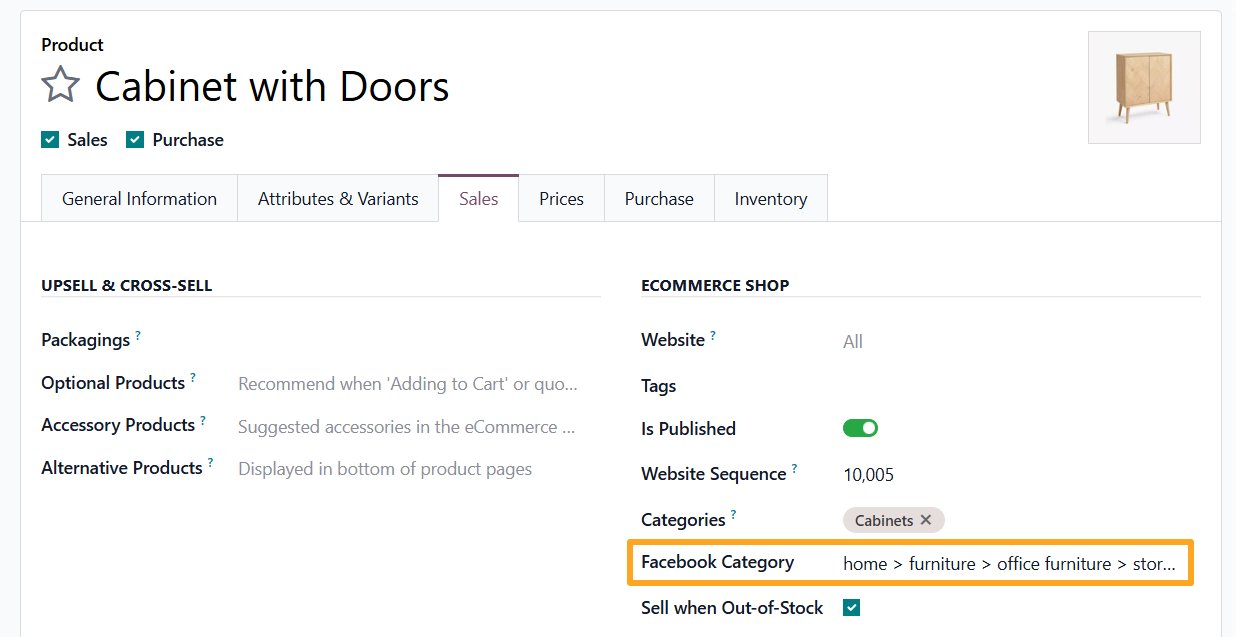 odoo product sales ecommerce shop facebook category