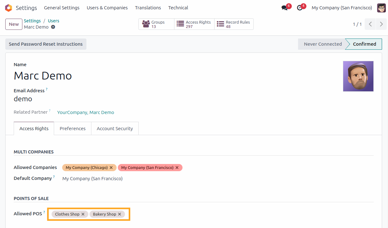 odoo pos restrict user set allowed points