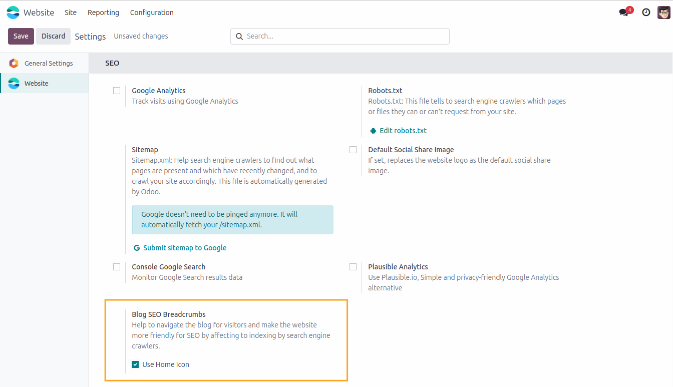 odoo website blog seo breadcrumbs settings use home icon