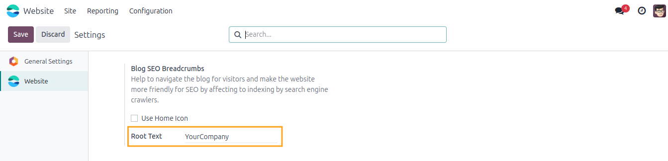 odoo website blog seo breadcrumbs settings root text