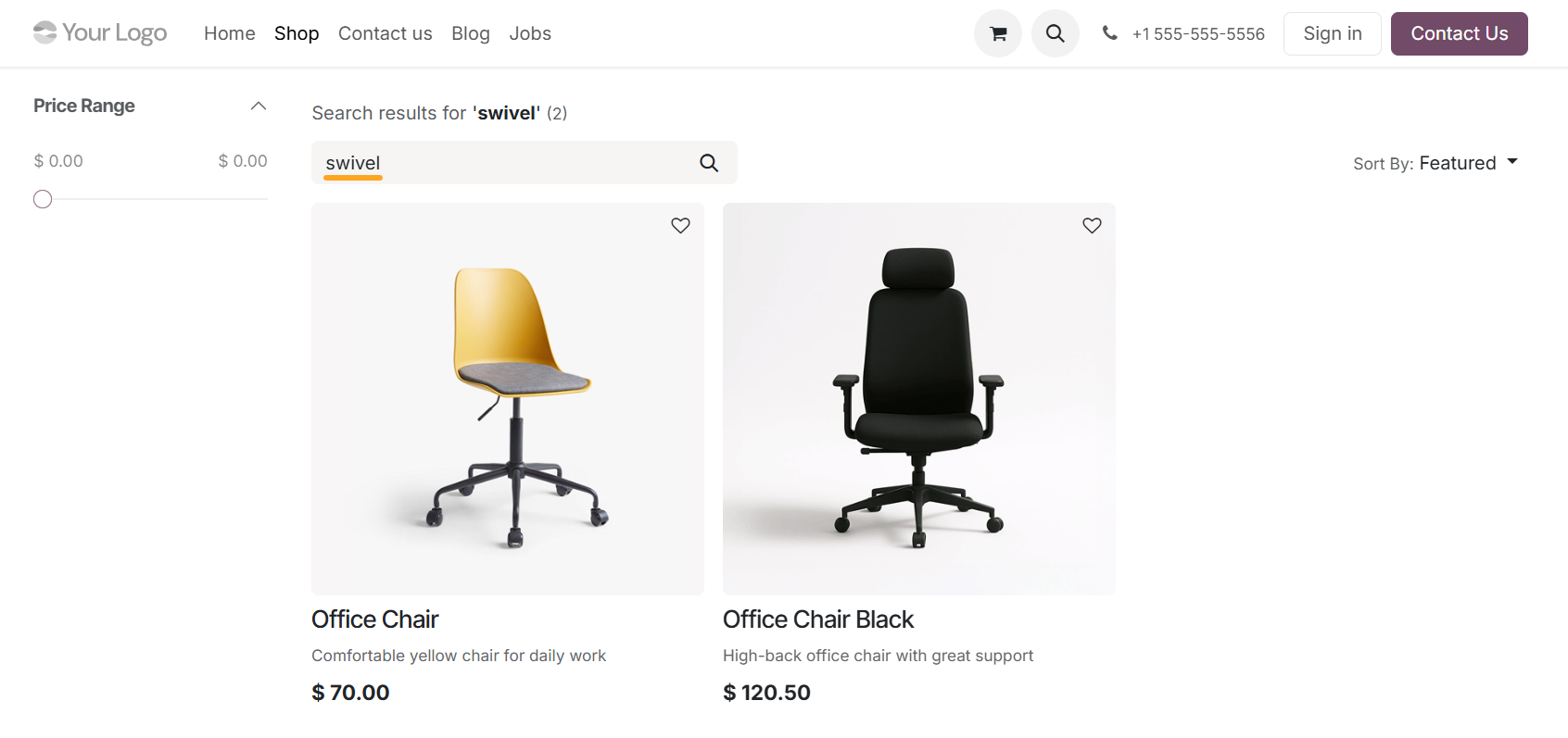 odoo ecommerce website products search alternatives result