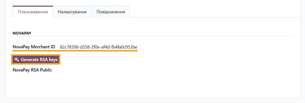 odoo novapay payment provider credentials merchant id generate rsa keys