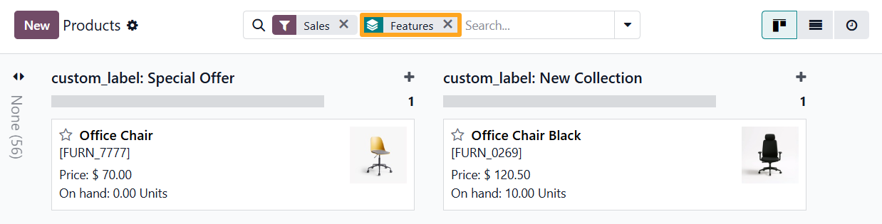 odoo product list group by features