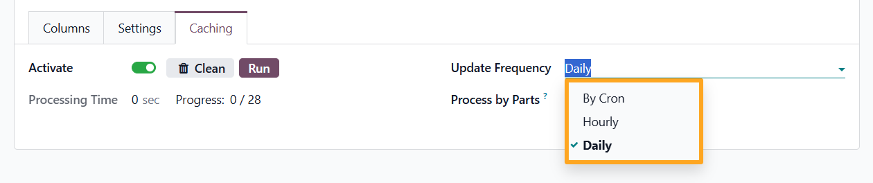 odoo product data feed caching update frequency