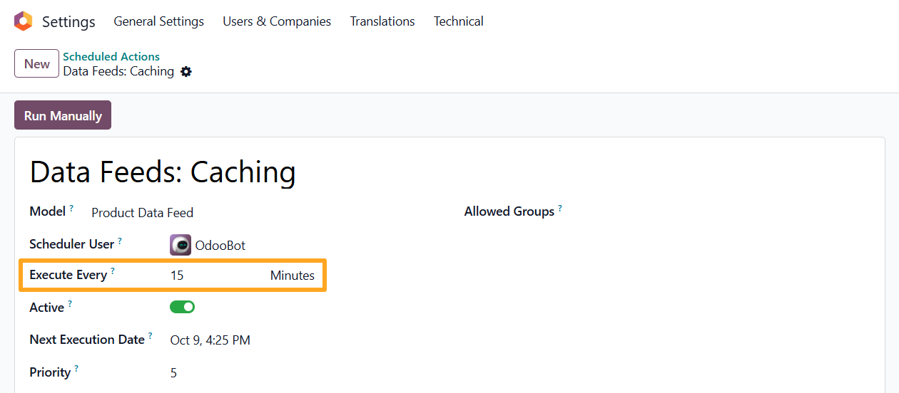 odoo product data feed caching scheduled action execute every