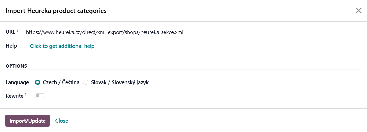 odoo import heureka product categories