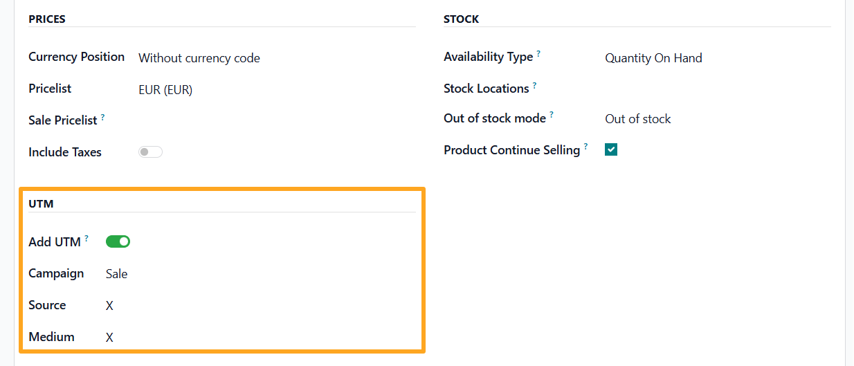 odoo heureka product data feed add utm settings