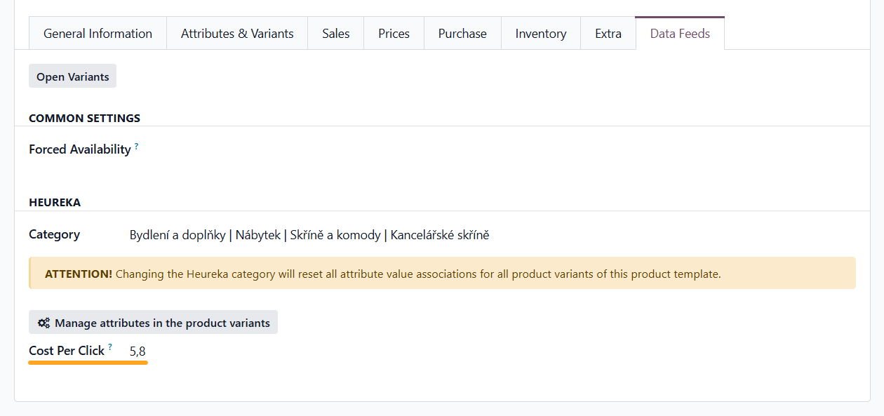 odoo product data feeds heureka cost per click