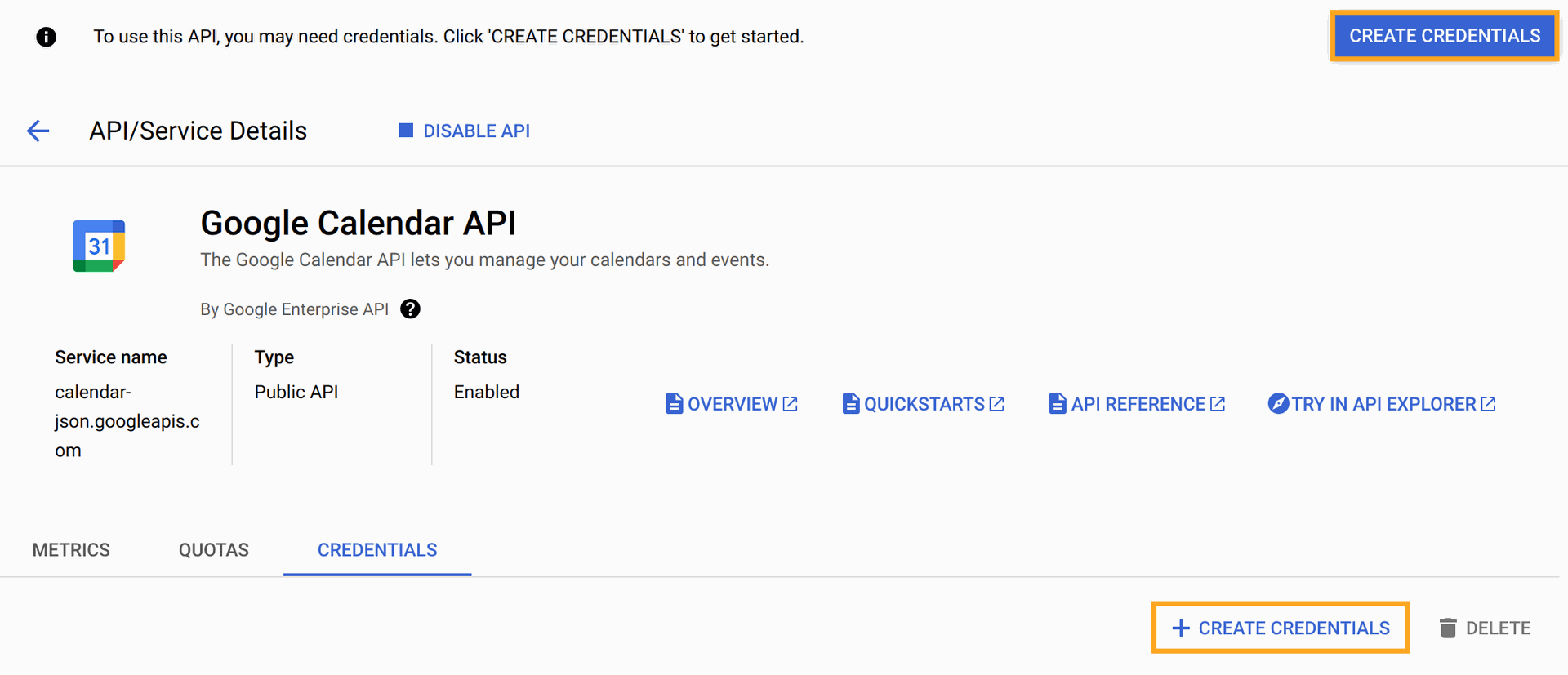 Google API credentials