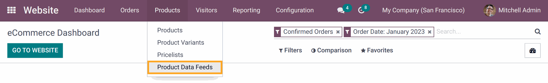 Product data feed menu in Odoo