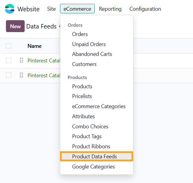 odoo website ecommerce product data feeds pinterest
