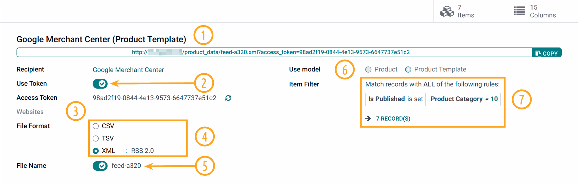 Product data feed settings in Odoo