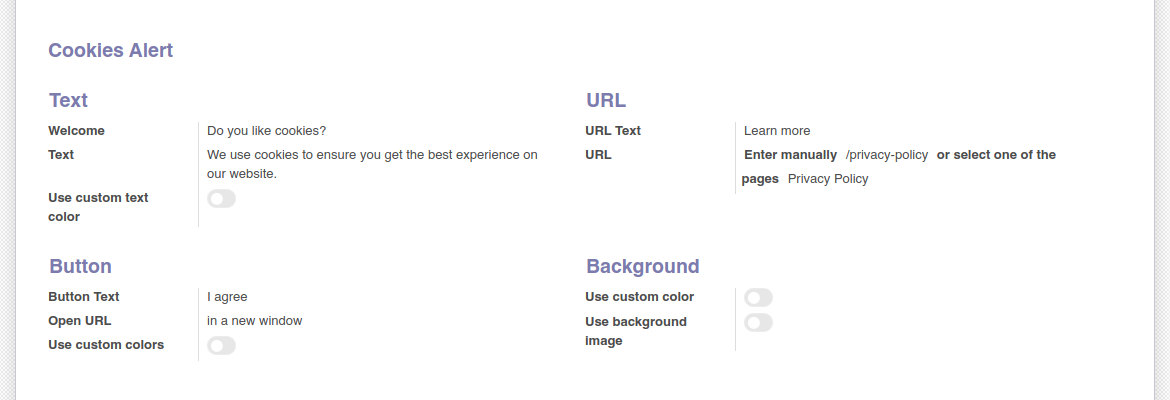 Odoo False.0 Website Cookies Alert website cookies alert configuration