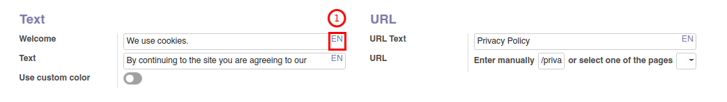 Odoo False.0 Website Cookies Alert text translation