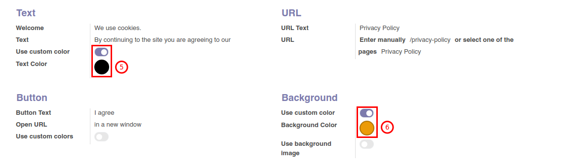 Odoo False.0 Website Cookies Alert text color customization