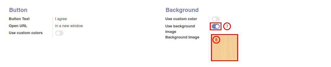 Odoo False.0 Website Cookies Alert background image customization