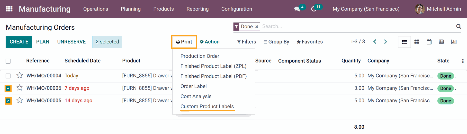 Odoo 17.0 select products to print