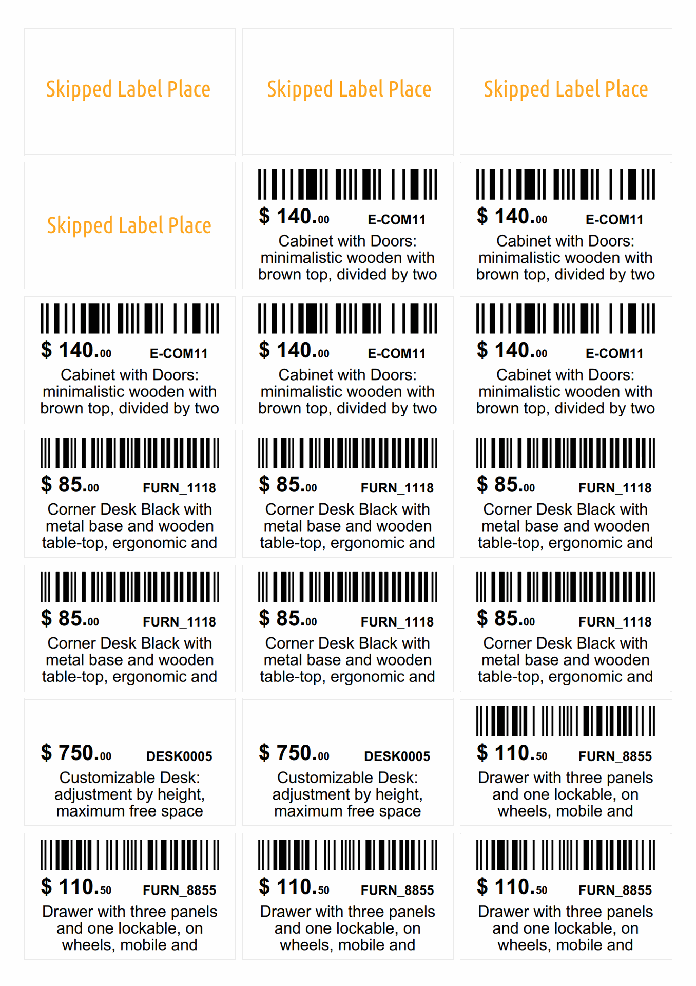 Odoo 15.0 a4 barcode product label 63 x 38 mm