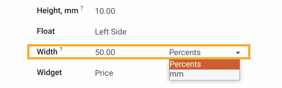 Odoo 17.0 label section float settings