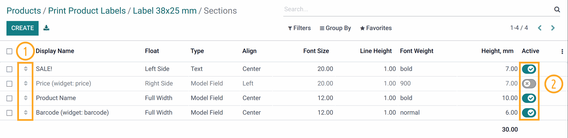 Odoo 17.0 template sections