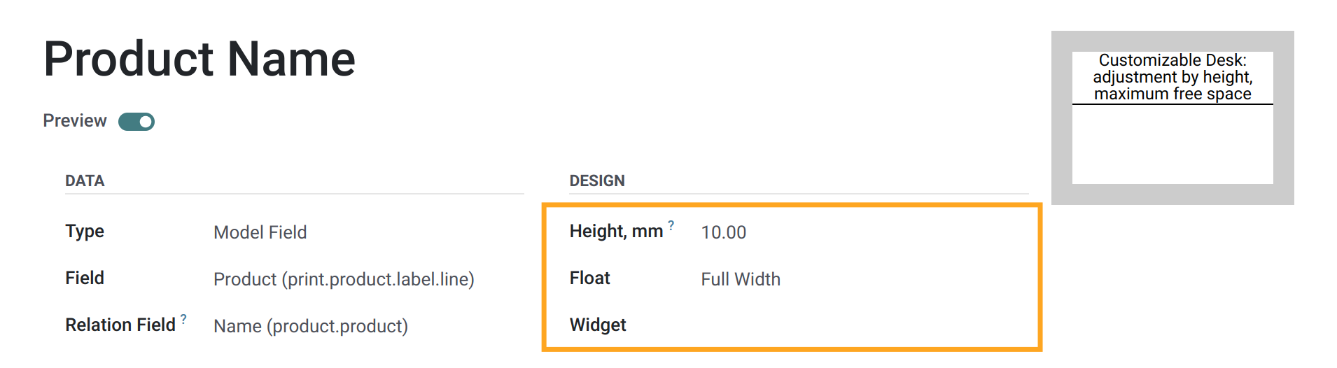 Odoo 17.0 label design settings