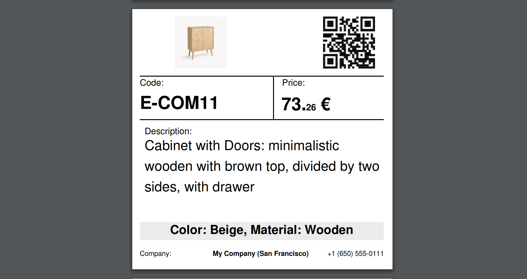 Odoo 16.0 dymo barcode product label 100 x 100 mm