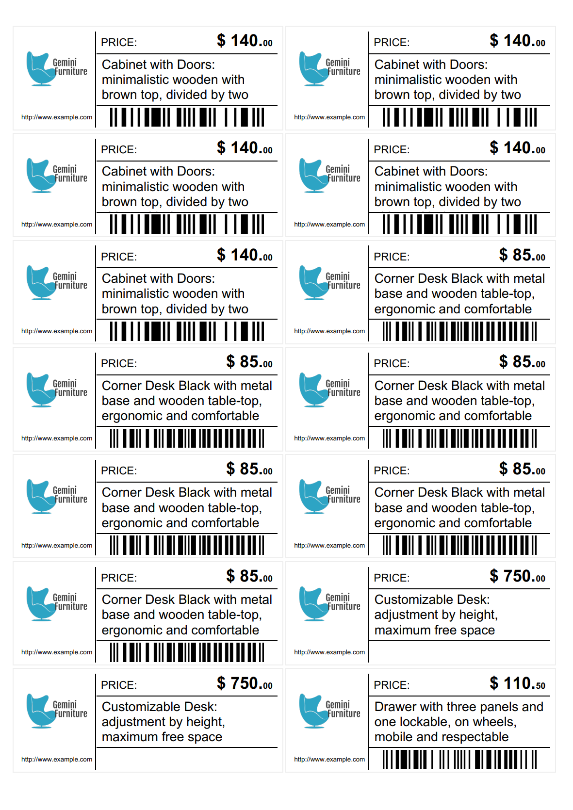 Odoo 17.0 A4 barcode product label 99 x 38 mm