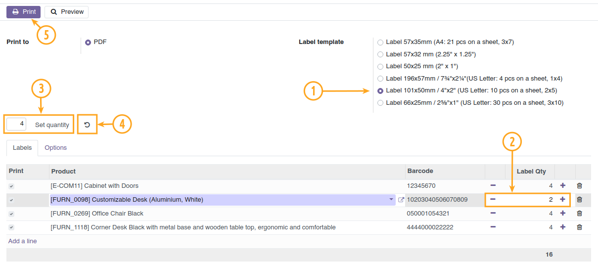 Odoo 15.0 custom product barcode label print wizard