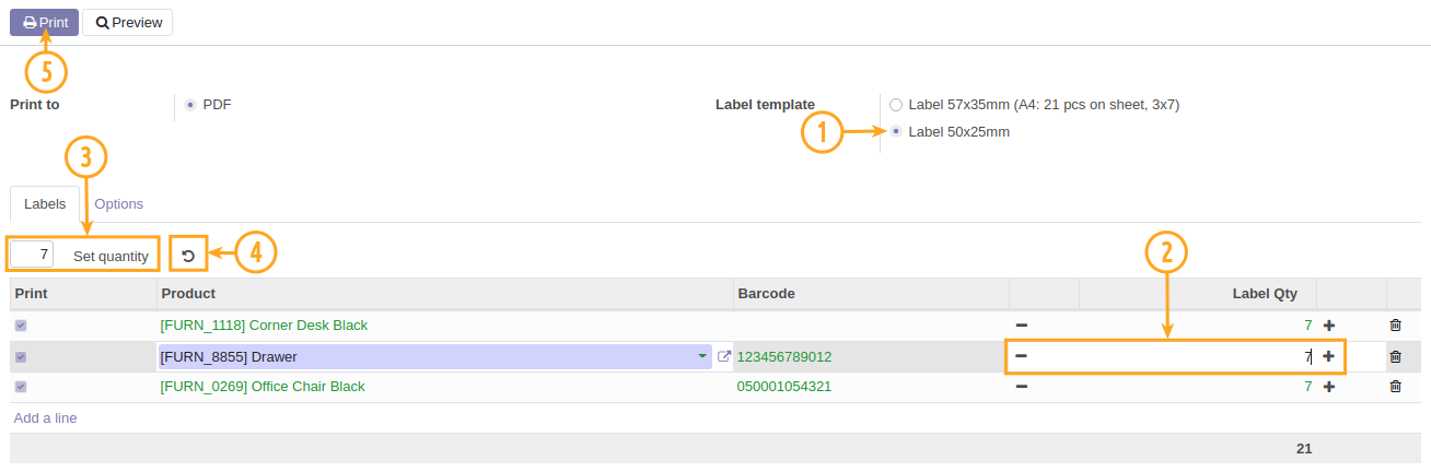 Odoo barcode label printing wizard 15.0