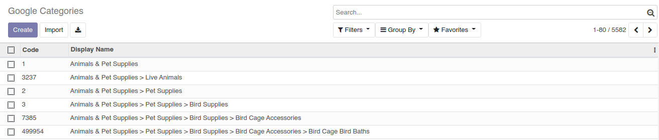 Odoo False.0 Google Product Category list