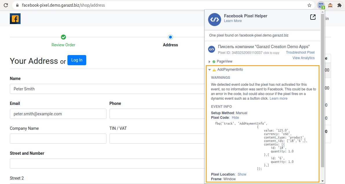 Odoo 14.0 the Facebook Pixel event AddPaymentInfo on the checkout web page