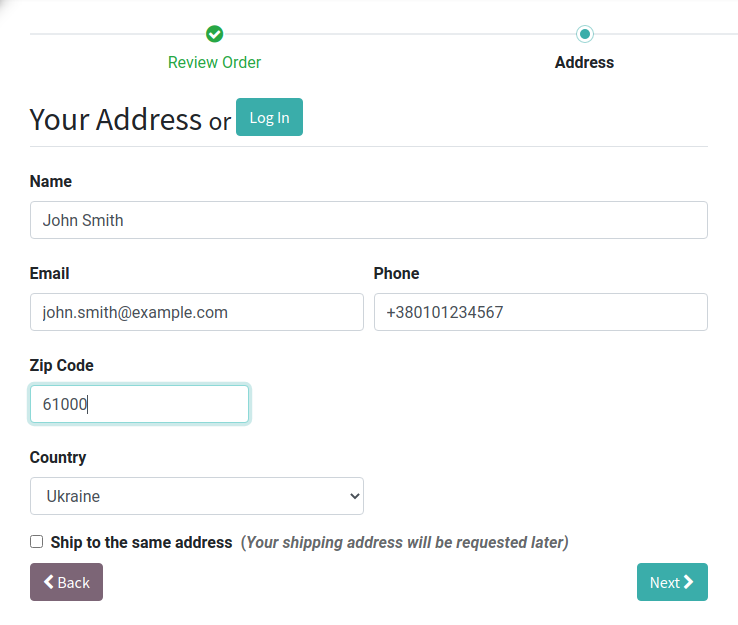 Odoo 15.0.0 eCommerce Address Management billing address webpage
