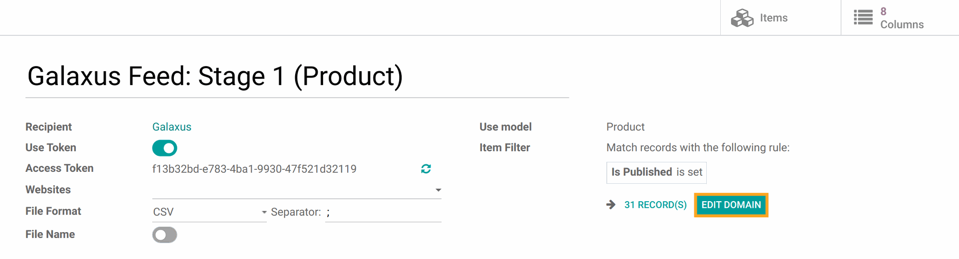 Odoo Digitec Galaxus adding product to a feed 16.0