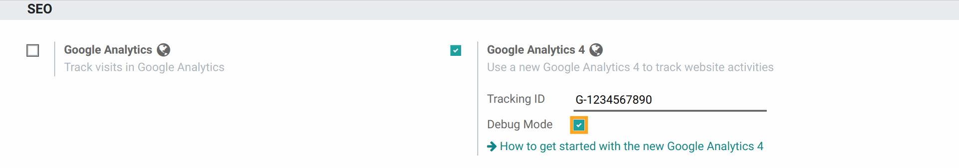 Odoo False Google Analytics 4 Global Site Tag (gtag.js) configuration
