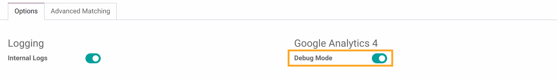 Odoo Google Analytics 4 events tracking - activate the Debug Mode 15.0
