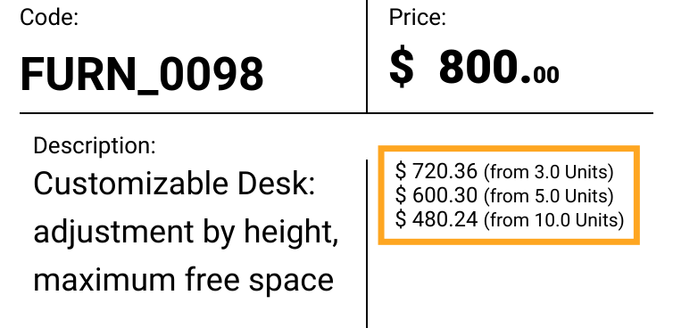 Odoo barcode product sticker label 100 x 100 mm with several prices