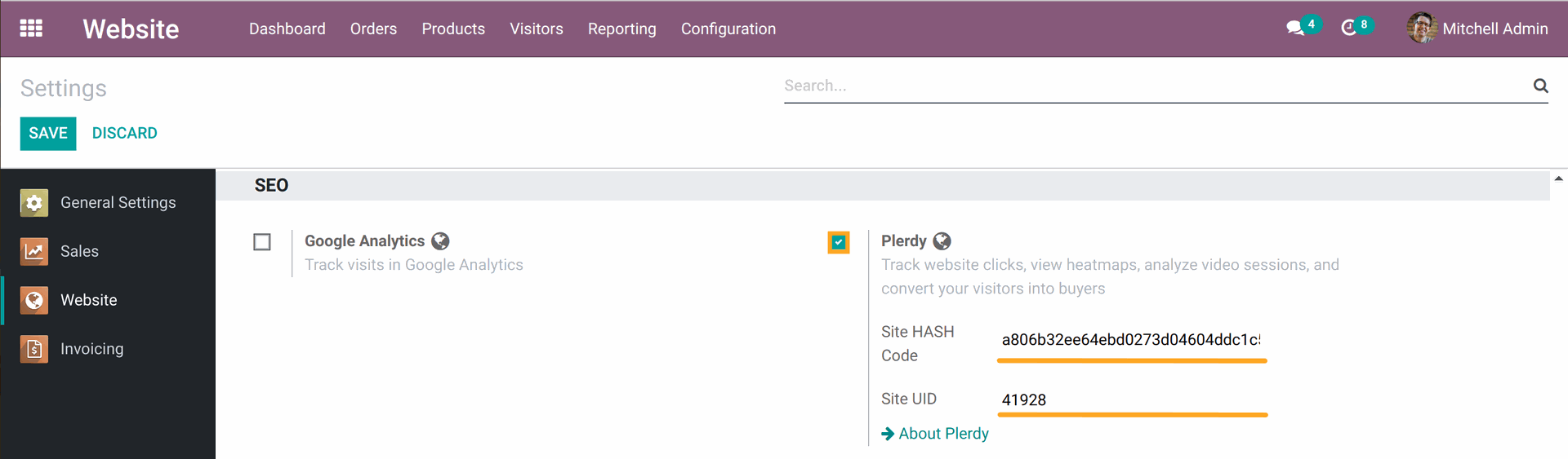 Odoo Plerdy code insertion in 16.0